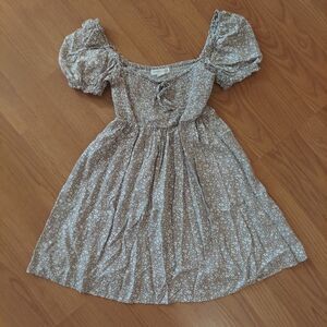 Aeropostale Brown Floral Smocked Puff Sleeve Mini Dress Cottagecore Sz XS